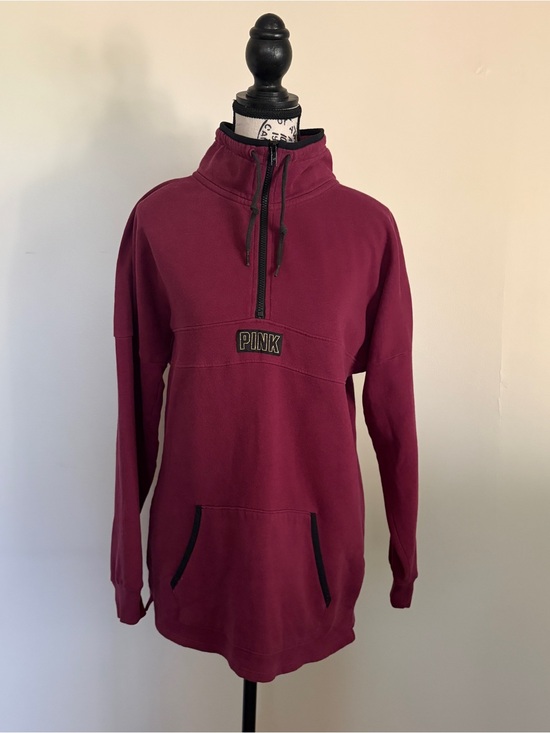 PINK Victoria's Secret Tops - Victorias Secret PINK maroon varsity quarter zip oversized sweatshirt